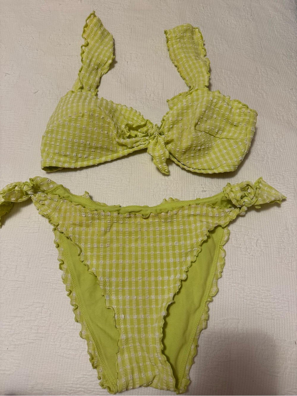Adore Me Lime Green Gingham Textured Bikini Set